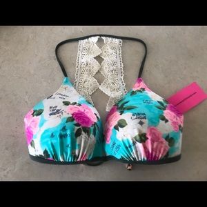 Betsy Johnson bikini lace top floral beach Sz L